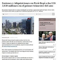 Fusiones y Adquisiciones en Per lleg a los US$ 3,830 millones en el primer trimestre del ao